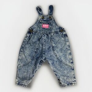 Vintage OshKosh B'Gosh 3/6M USA Acid Wash Denim Baby Overalls 90s